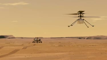 L'hélicoptère de la Nasa Ingenuity sur Mars le 7 avril 2021, photographié par le rover Perseverance (photo d'illustration)
