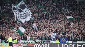 Les supporters stéphanois lors du derby Saint-Etienne-OL (2-1, L1), le 20 avril 2025