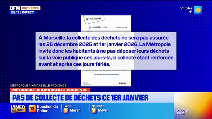 Métropole Aix-Marseille : pas de collecte des déchets dans certains secteurs ce 1er janvier