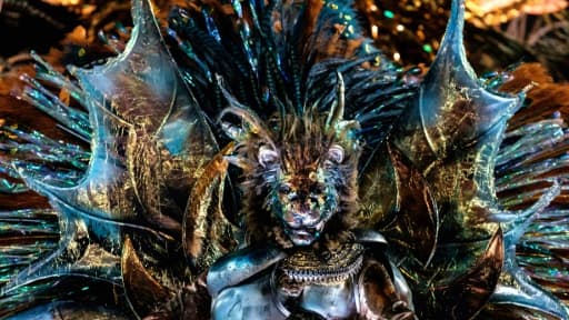 Des danseurs de l'école de danse Estacio de Sa samba lors du défilé du carnaval, à Rio au Brésil, le 7 février 2016