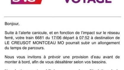 Message envoyé par la SNCF à certains de ses clients Message envoyé par la SNCF à certains de ses clients