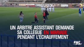 Un arbitre assistant demande sa collègue en mariage pendant l'échauffement d'avant-match