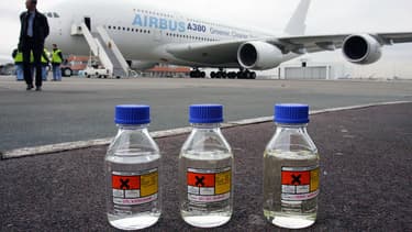 Le 1er février 2008, l'Airbus A380 a effectué un vol d'essai en utilisant dans ses moteurs un mélange de kérosène et de biocarburant obtenu à partir d'une synthèse du gaz naturel. (image d'illustration).