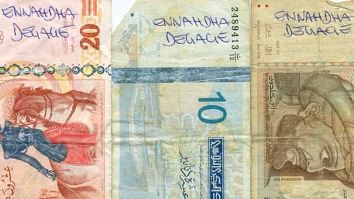 En Tunisie, c'est le parti au pouvoir, Ennahda, qui est visé sur les billets de banque.