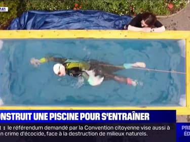Arnaché à un élastique, ce triathlète aveugle s'entraîne dans sa petite piscine en Irlande