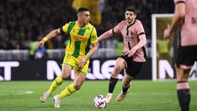 Mostafa Mohamed lors du match Nantes-PSG (1-1, L1), le 22 avril 2025