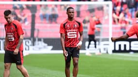Jeanuël Belocian avant le match Rennes-Le Havre (2-2, 3e journée de Ligue 1), le 27 août 2023