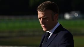 Le président de la République, Emmanuel Macron, le 16 octobre 2024 à Chantilly (Oise) en France 
