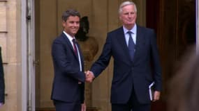 Gabriel Attal et Michel Barnier à Matignon le 5 septembre 2024