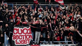 Les supporteurs brestois au Parc des Princes lors de PSG-Brest (2-2, L1), le 28 janvier 2024