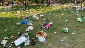De nombreux déchets jonchent les pelouses du 12e arrondissement de Paris.