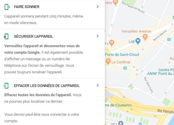 L'option "Find" sur Google, pour retrouver son smartphone. 