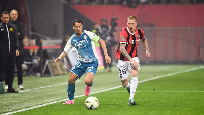 Wissam Ben Yedder et Melvin Bard lors de Nice-Monaco, le 11 février 2024