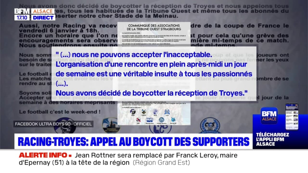 Des supporters du Racing appellent au boycott du match à la Meinau ...