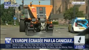 Contre la canicule aux Pays-Bas, des saleuses entrent en action pour refroidir l'asphalte des routes