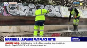 Marseille: opération de nettoyage des tags place Jean Jaurès