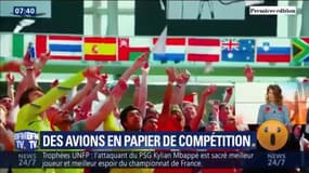 Le champion du monde de l'avion en papier réussit un lancer de 56 mètres .. quelques conseils de @julienmielcarek pour réaliser un bolide 
