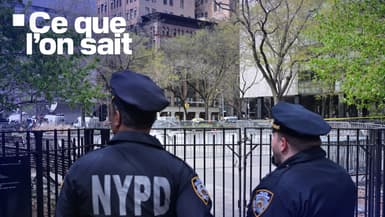 Des policiers déployés aux abords du tribunal de Manhattan où un homme s'est immolé par le feu, le 19 avril 2024.