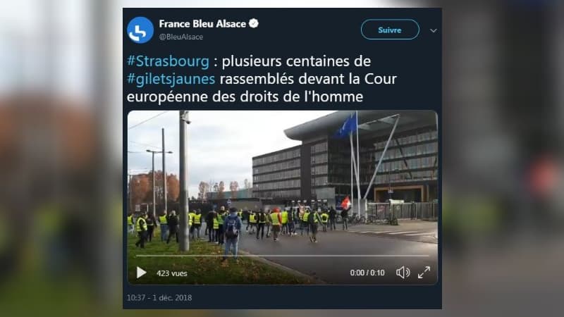 Manifestation des gilets jaunes rassemblés devant la Cour européenne des droits de l'homme à Strasbourg 