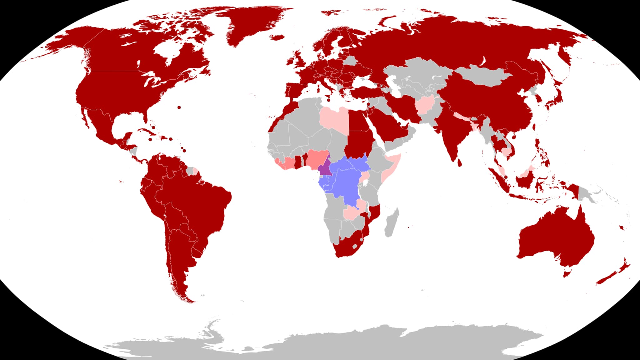 Une carte de la propagation de la variole du singe dans le monde, épidémie de 2022, tous clades. 