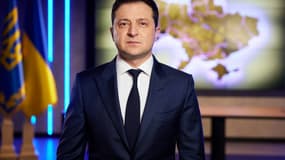 Le président ukrainien Volodymyr Zelensky lors de son discours télévisé, à Kiev le 22 février 2022