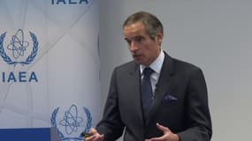 Rafael Grossi, chef de l'agence internationale de l'énergie atomique (IAEA), évoque la situation des sites nucléaires en Ukraine, depuis Vienne, le 28 avril 2022