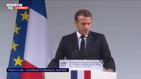 Hommage à la Préfecture: Emmanuel Macron salue "la maîtrise et le courage" du jeune gardien de la paix