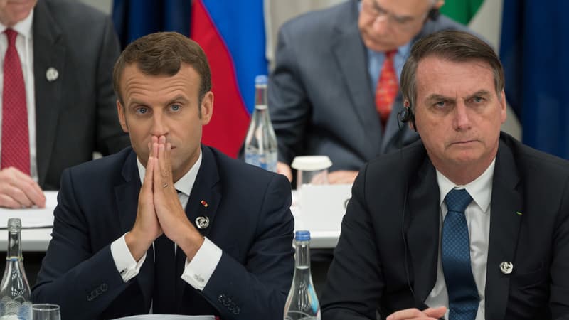 Emmanuel Macron et Jair Bolsonaro lors du G20 à Osaka, en juin 2019.