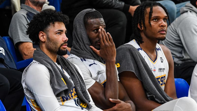 Tevin Brown, Lahaou Konaté et Josh Carlton lors de la défaite de Boulogne-Levallois en Betclic Elite contre Le Portel (78-62), le 07/11/2023