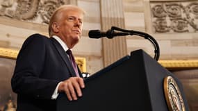  Le président américain Donald Trump s'exprime lors des cérémonies d'investiture dans la rotonde du Capitole américain le 20 janvier 2025 à Washington, DC.