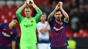 Marc-Andre Ter Stegen et Lionel Messi, le 3 octobre 2018 à Londres
