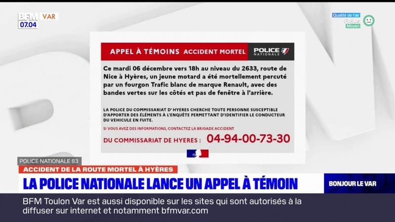 Accident mortel à Hyères: un appel à témoins lancer