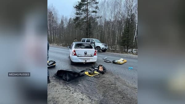 Une image de la voiture dans laquelle se trouvaient les quatre personnes suspectées d'avoir directement pris part à l'attaque dans la salle de concert de Moscou.