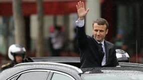 Emmanuel Macron sur les Champs-Elysées après son investiture à la tête de l'Etat, le 14 mai 2017.