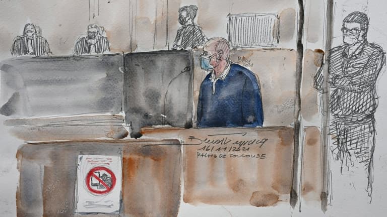 Croquis d'audience montrant Cédric Jubillar devant la cour d'appel de Toulouse, le 16 novembre 2021, pour sa demande de remise en liberté