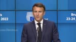 Emmanuel Macron lors de la conférence de presse du sommet européen à Bruxelles, le 24 juin 2022. 