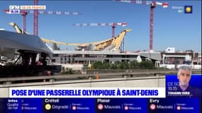 Pose d'une passerelle olympique à Saint-Denis