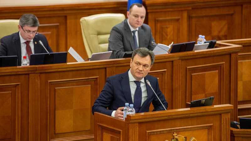 Dorin Recean, Premier ministre de la Moldavie, le 16 février au Parlement moldave à Chisinau