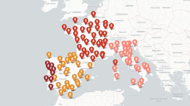 Carte de Callendar sur les comparaison de températures entre différentes villes d'Europe