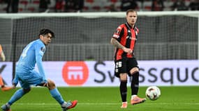 Melvin Bard lors du match Nice-Fribourg (1-3, Ligue Europa), le 6 novembre 2025