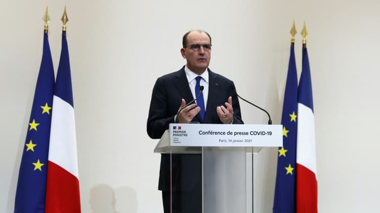 Jean Castex, lors d'une conférence de presse à Paris le 14 janvier 2021