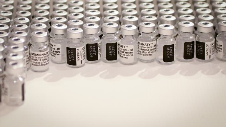 Des doses du vaccin Pfizer-BioNTech, le 8 mai 2021 dans un centre de vaccination à Paris