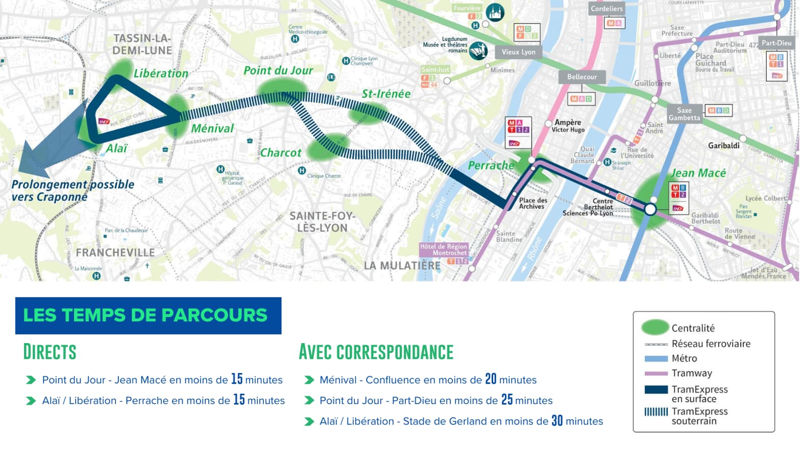 Carte du projet de tram express dans la métropole de Lyon