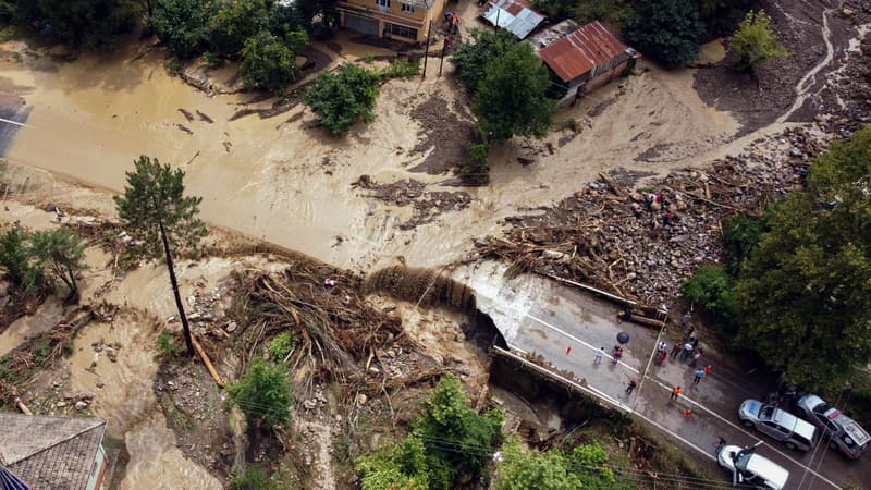 Vue aérienne d'un site inondé dans le nord de la Turquie.