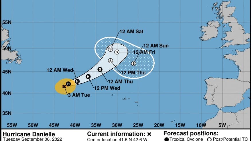 L'ouragan Danielle semble se déplacer au nord de l'Europe, selon les dernières prévisions du NHC.