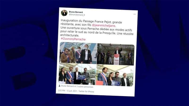 Tweet de Bruno Bernard sur l'inauguration du passage France Péjot à Lyon le lundi 12 juillet 2021.