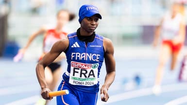 Sounkamba Sylla lors du relais 4x400m des championnats d'Europe d'athlétisme à Rome, le 11 juin 2024.