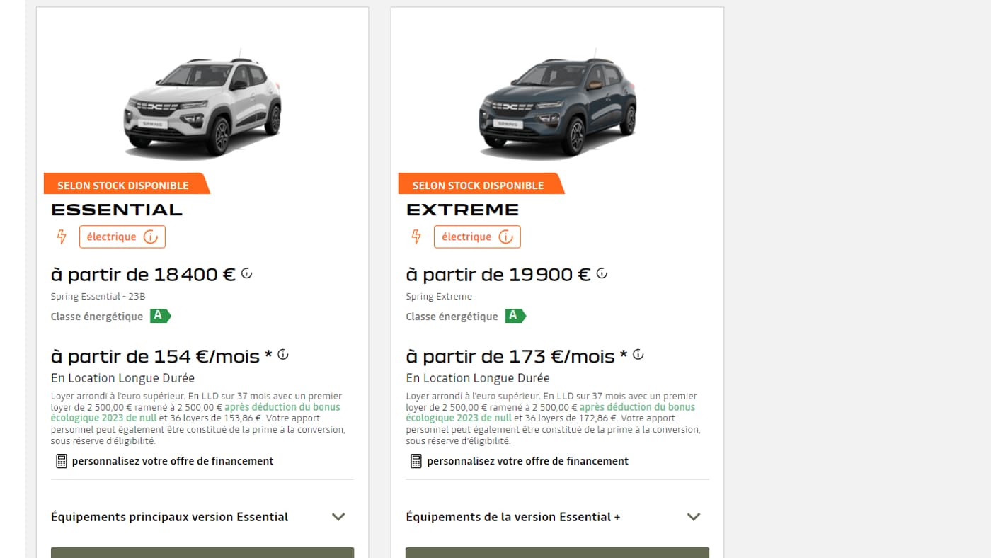 Un tarif en leasing qui explosait à 154 euros par mois, avant de disparaitre du configurateur Dacia. Un tarif en leasing qui explosait à 154 euros par mois, avant de disparaitre du configurateur Dacia.