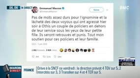Agression d'un couple de policiers en civil: "Pas de mots assez durs pour l'ignominie" a réagi Emmanuel Macron