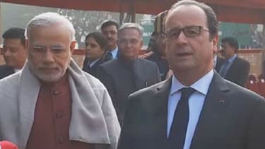 François Hollande, en visite d'Etat en Inde a pris le métro avec le Premier ministre Indien Narenda Modi - Lundi 25 janvier 2016